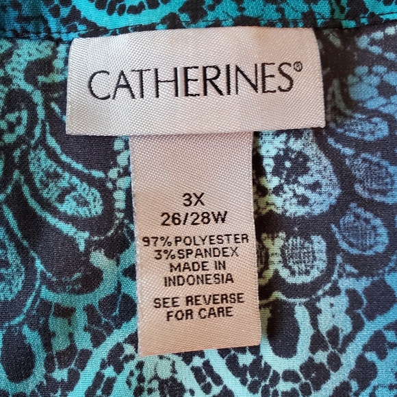Catherines 3X Blue and Black 3/4 Sleeve Blouse Excellent Condition Silky Look - Picture 10 of 12